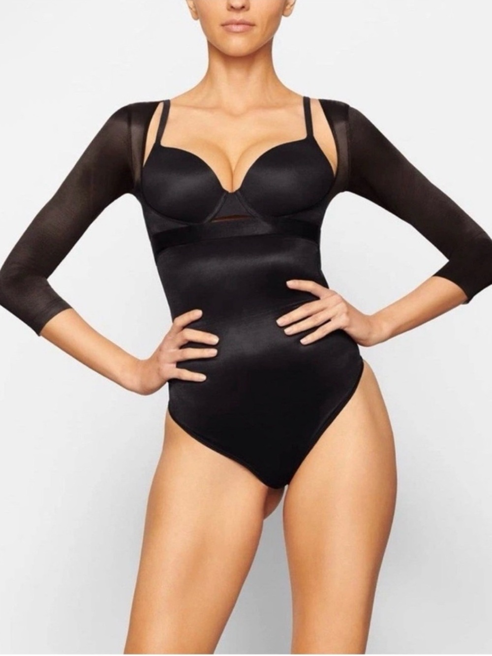 SKIMS Barely There Shapewear Open Bust Arm Shaper Onyx Black Small